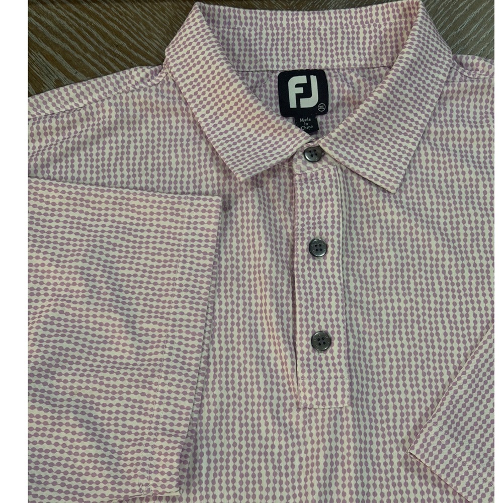 FootJoy Mens 2XL Golf Polo Shirt Purple White Geometric Print Performance Top